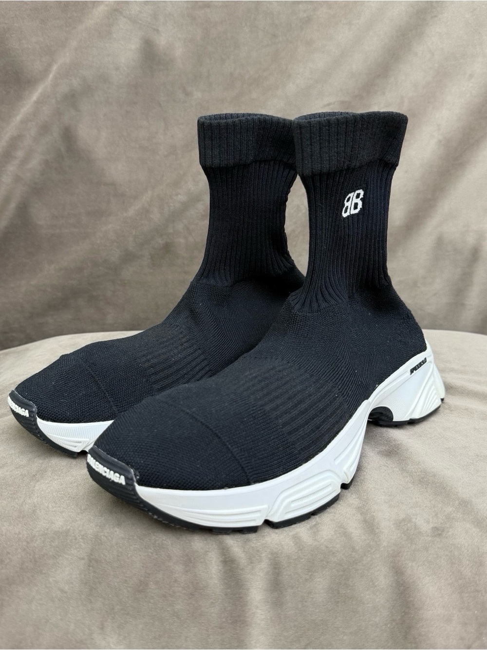 Balenciaga Black and White Sock Runner Sneakers